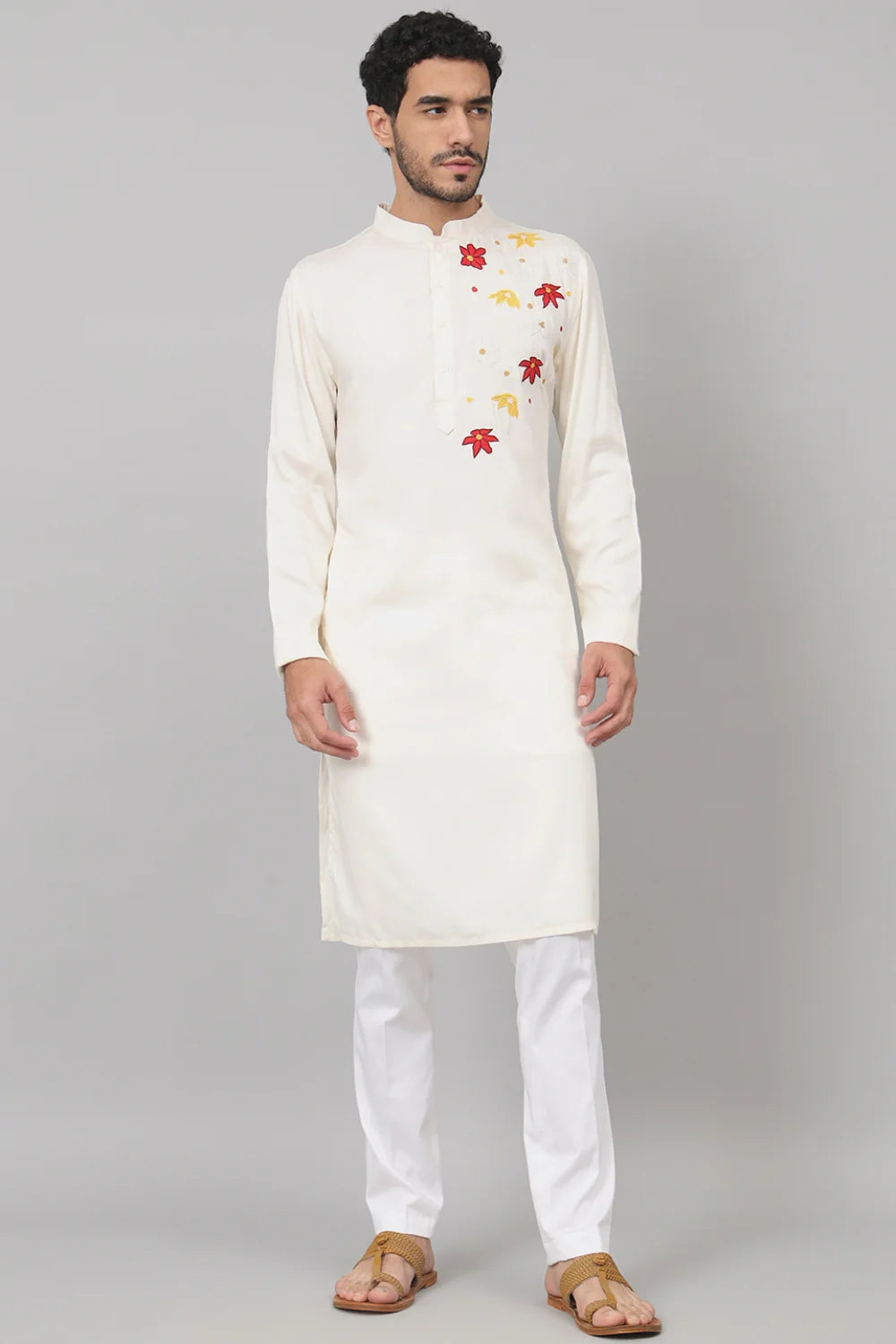 Mimosa Cotton kurta with floral embroidery patch embellishment
