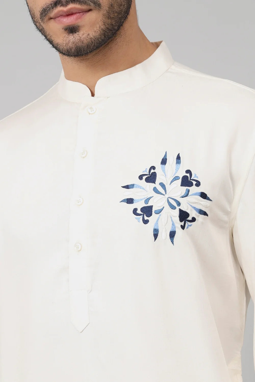 Avorio Motif embroidered cotton Kurta