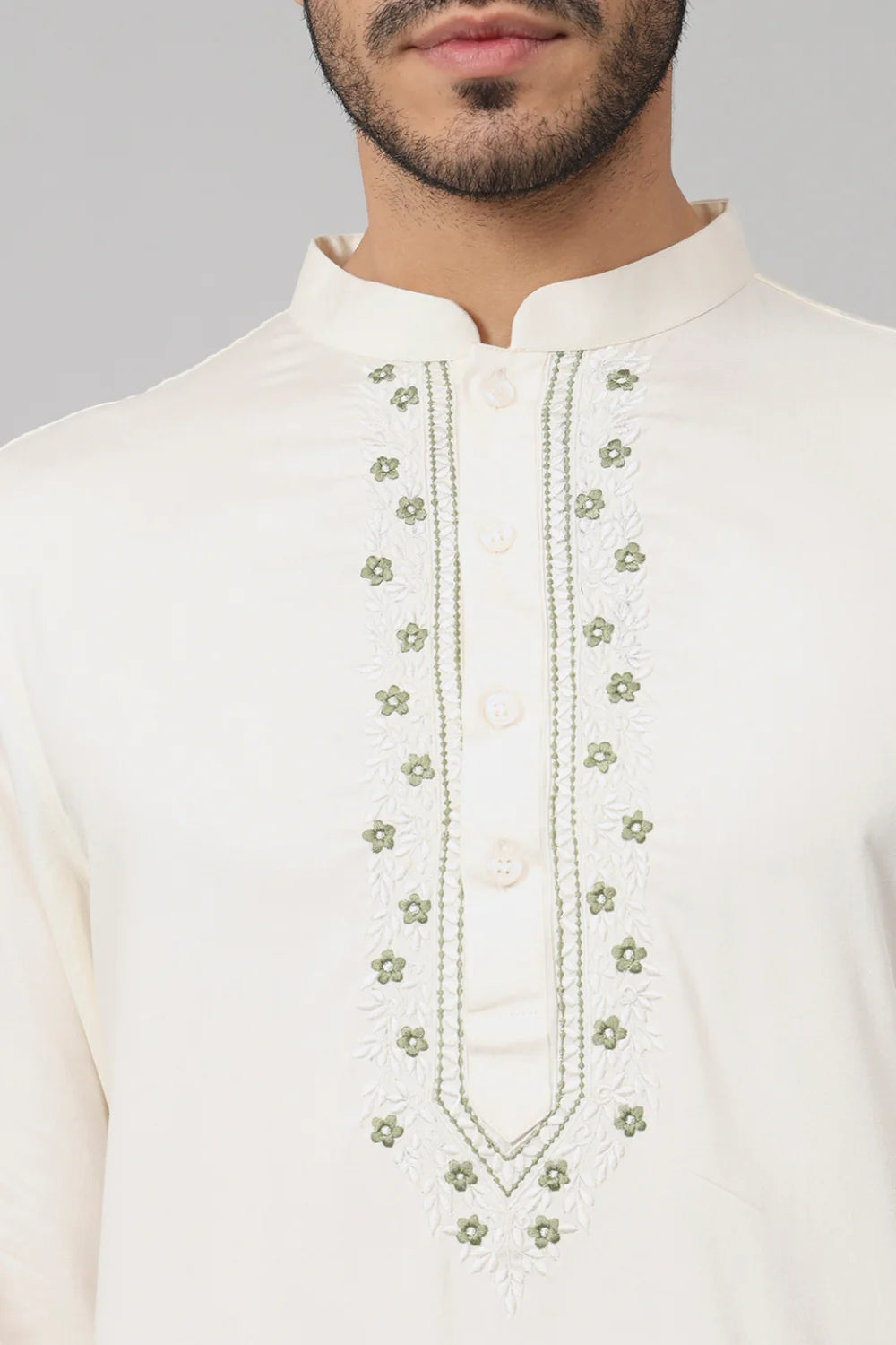 Ivoor Floral neckline embroidered cotton kurta