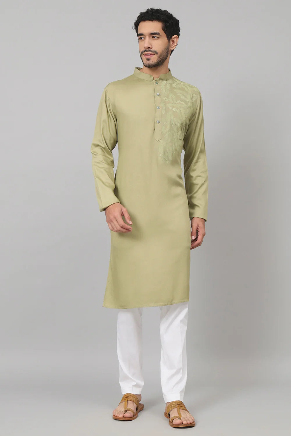 Sylvan Leafy embroidered cotton kurta