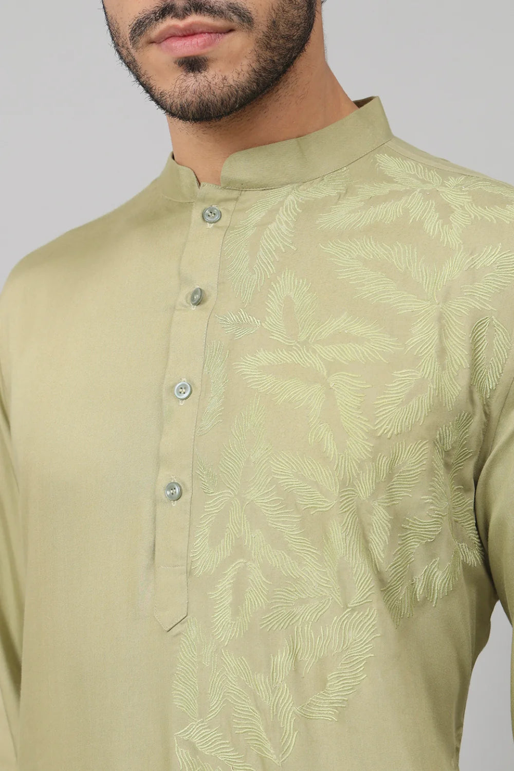Sylvan Leafy embroidered cotton kurta