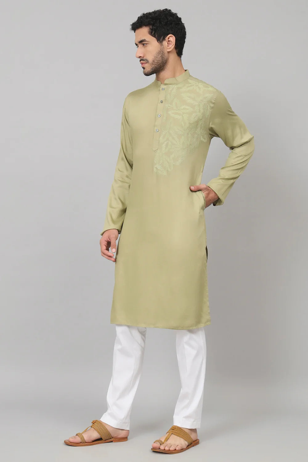 Sylvan Leafy embroidered cotton kurta