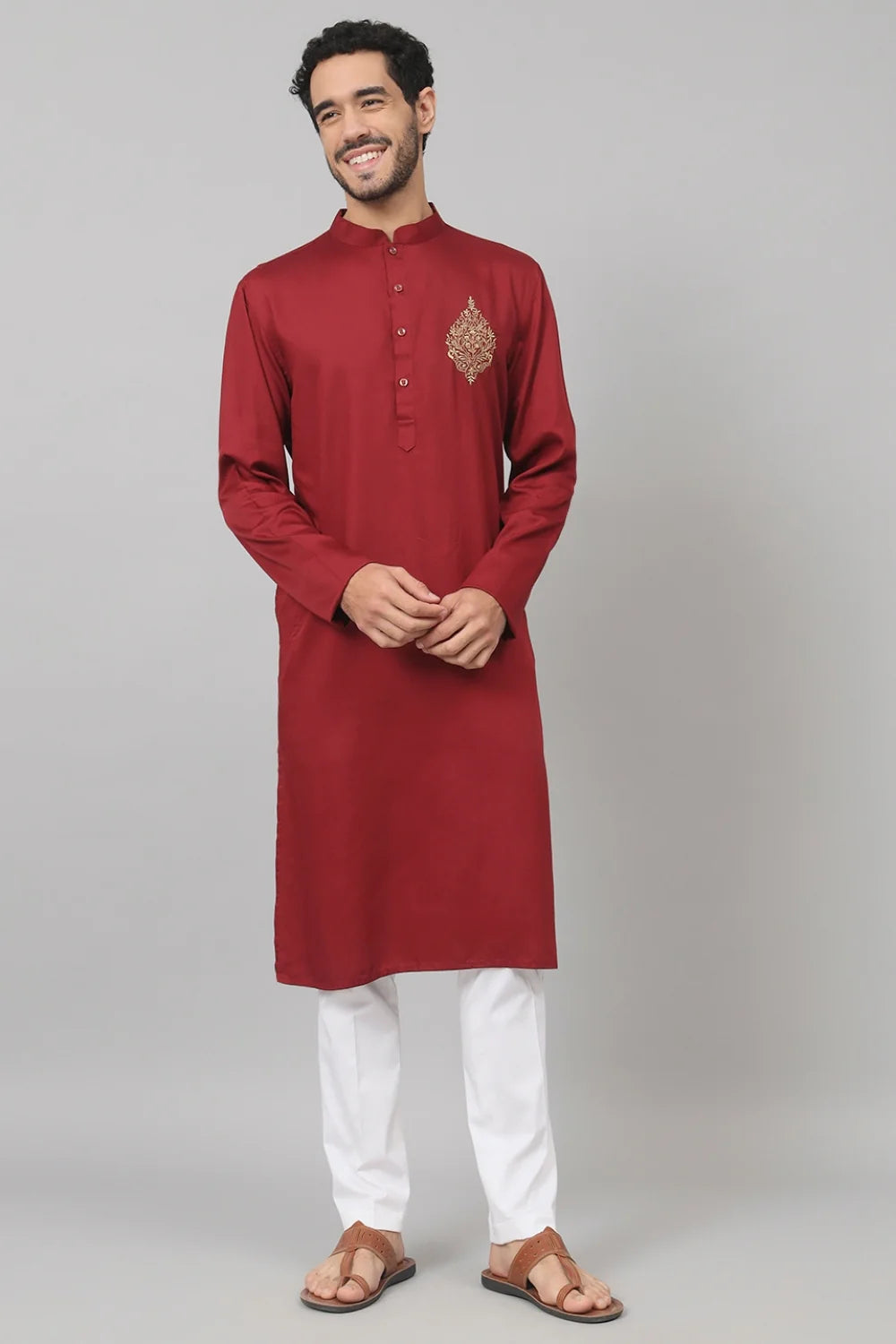 Rosso Cotton kurta with motif embroidery