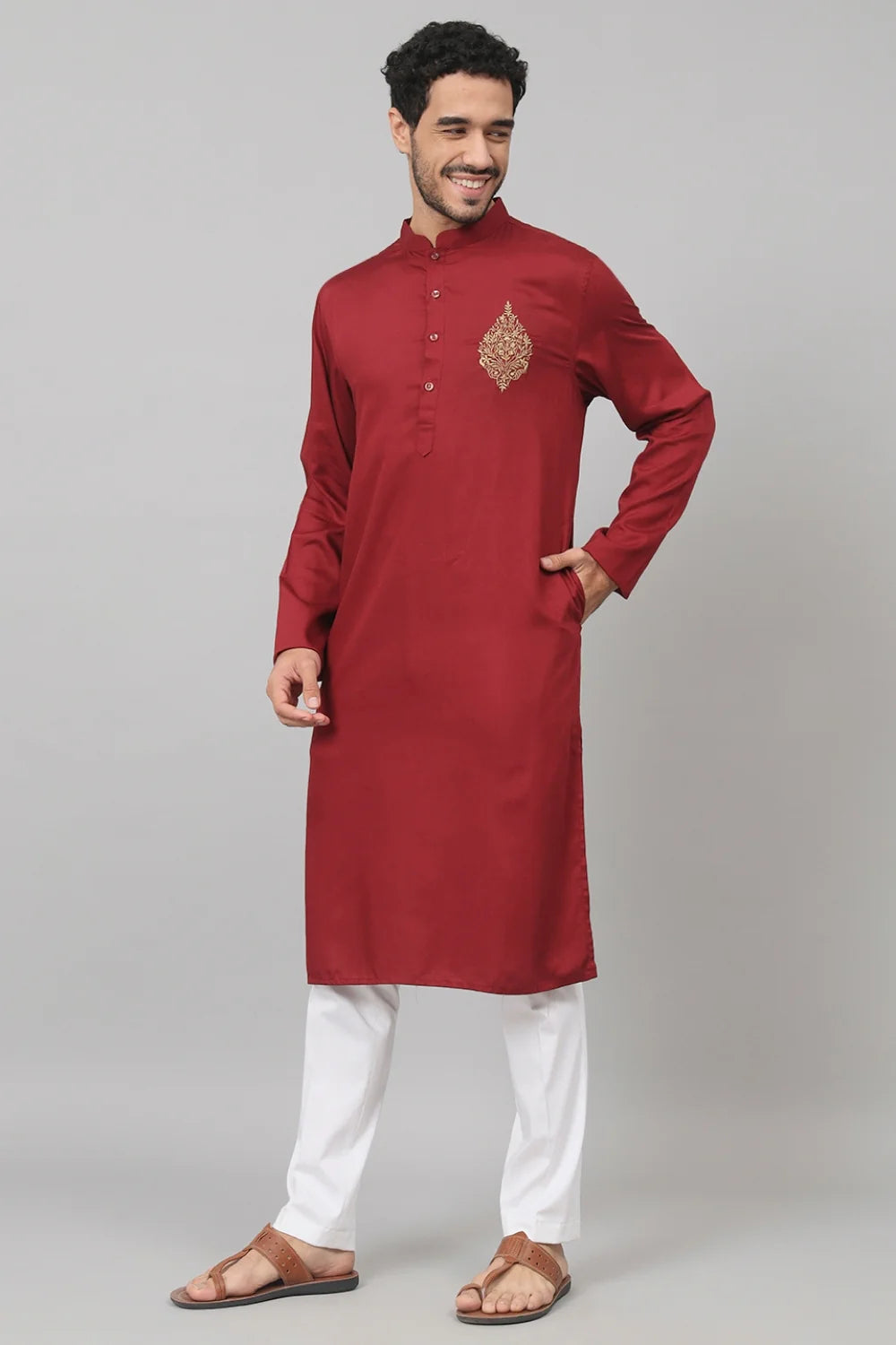 Rosso Cotton kurta with motif embroidery