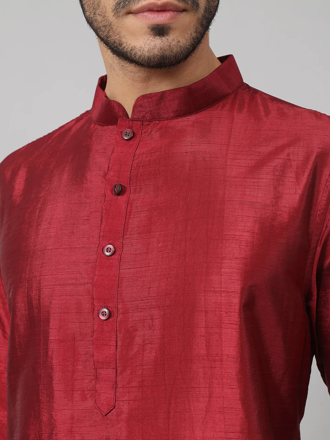 Marrom Classic silk kurta with Leaves embroidery