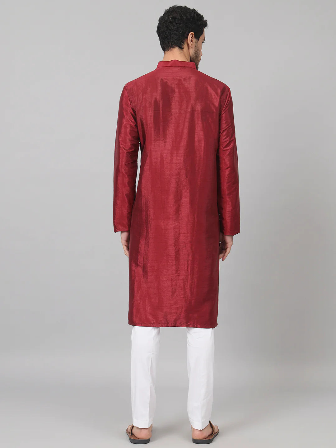 Marrom Classic silk kurta with Leaves embroidery