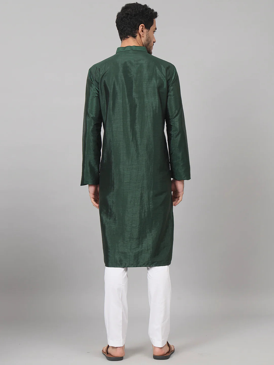 Wijze Evergreen silk kurta with patch embellishments