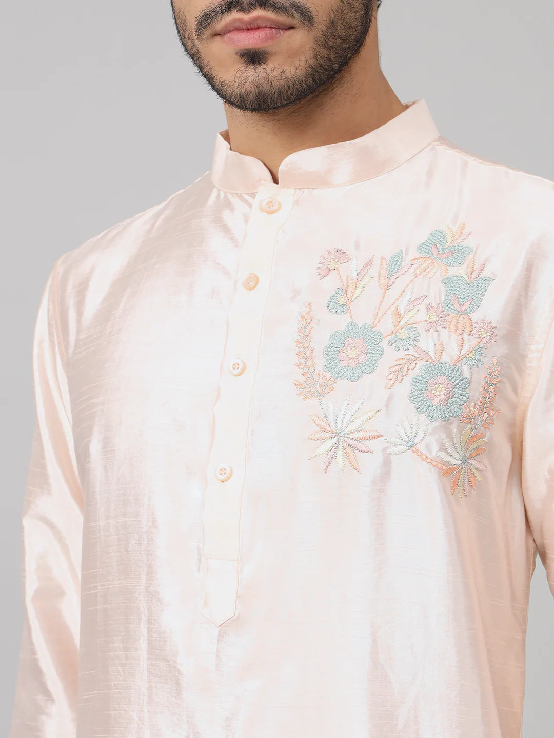 Taozi Coral Charm Traditional embroidered silk kurta