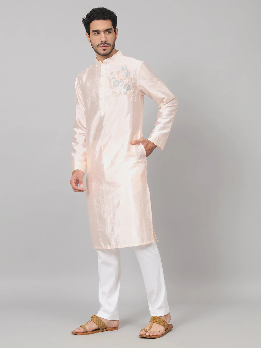 Taozi Coral Charm Traditional embroidered silk kurta