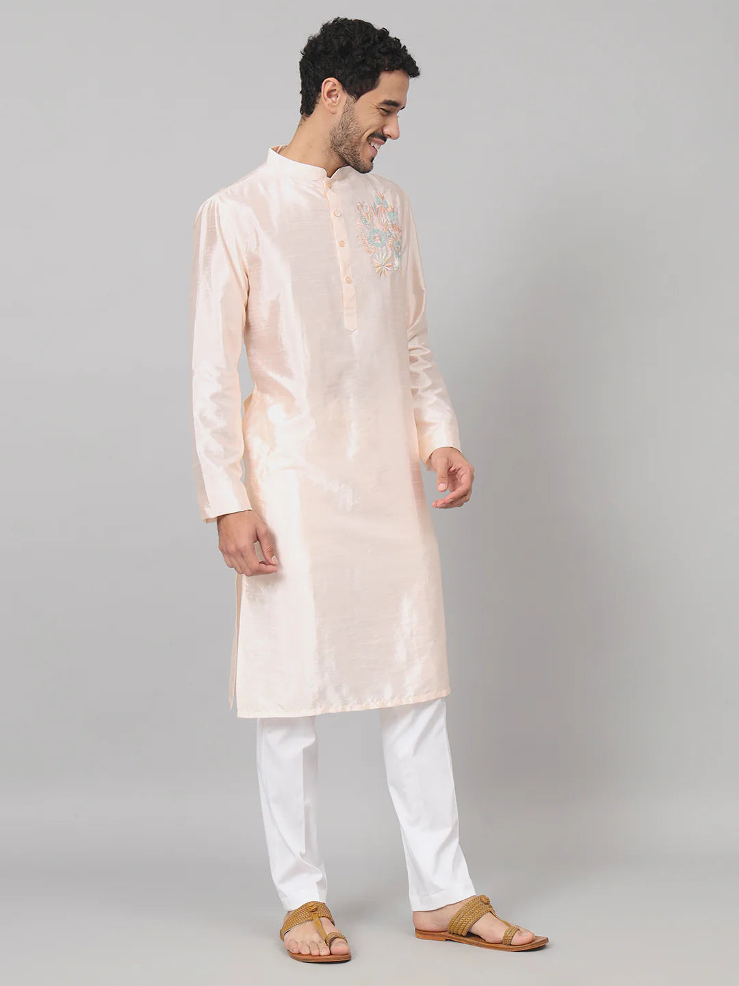 Taozi Coral Charm Traditional embroidered silk kurta