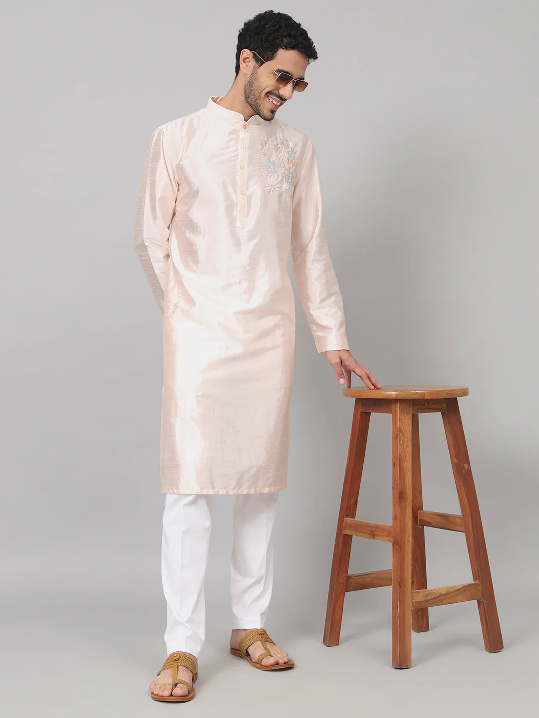 Taozi Coral Charm Traditional embroidered silk kurta
