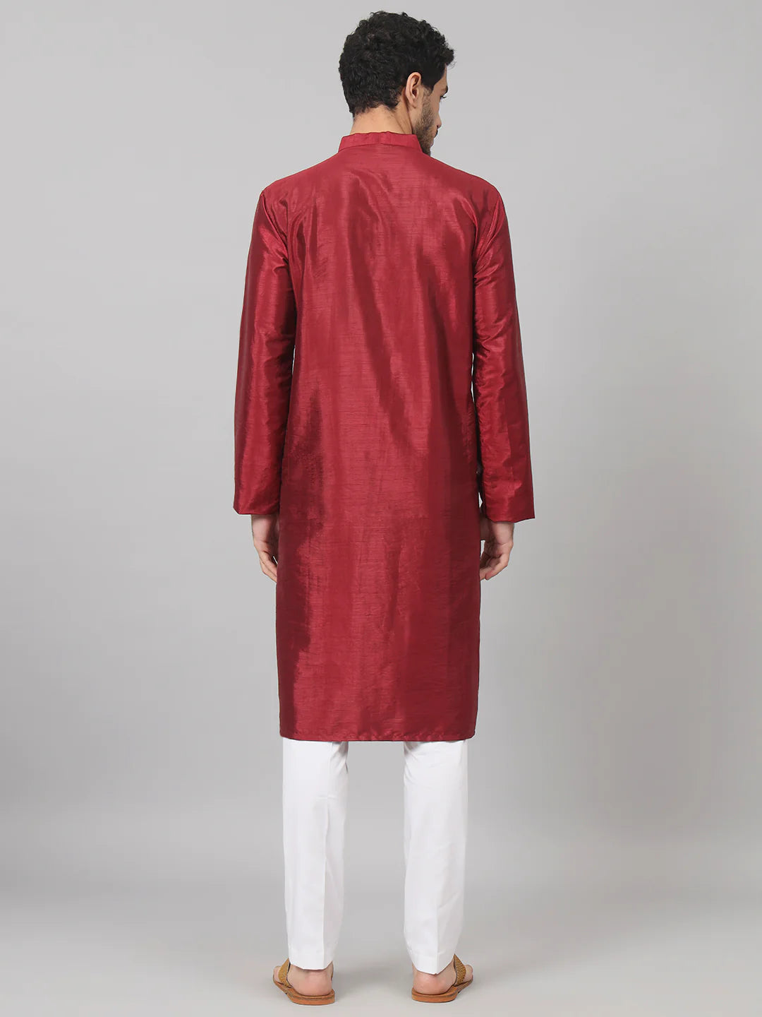 Claret Traditional neckline embroidered silk kurta