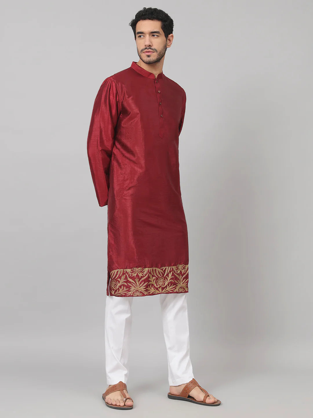 Rubyino Zari Embroidered silk kurta