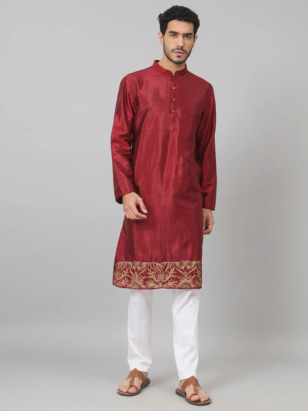 Rubyino Zari Embroidered silk kurta
