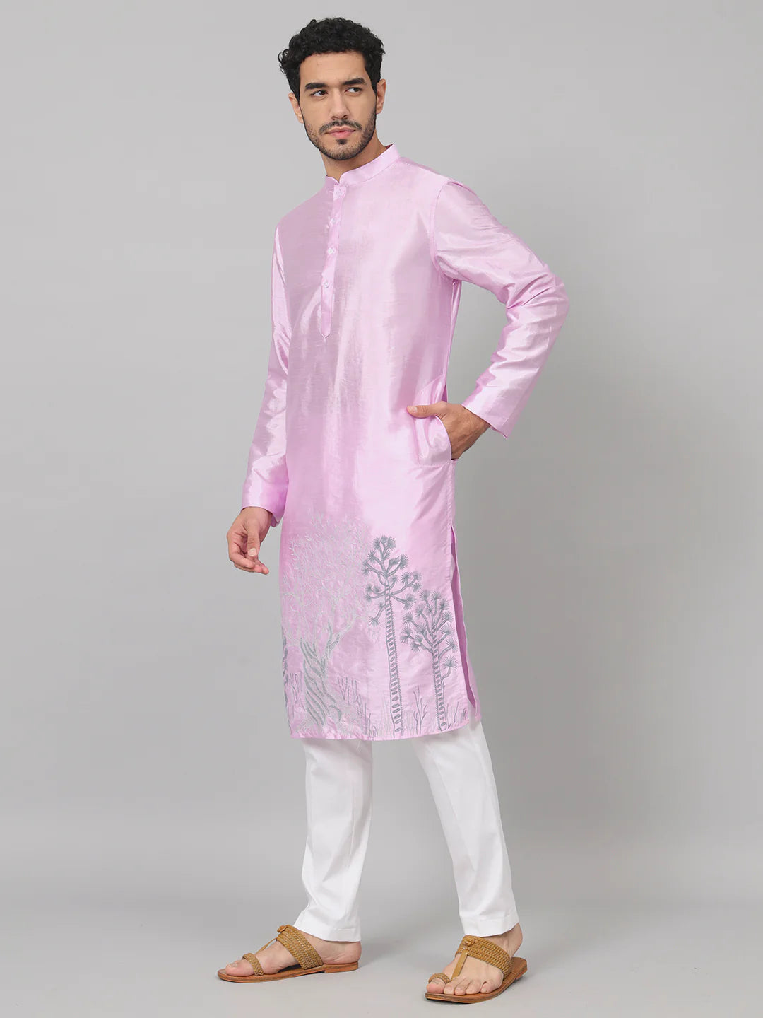Lila Orchid embroidered silk kurta