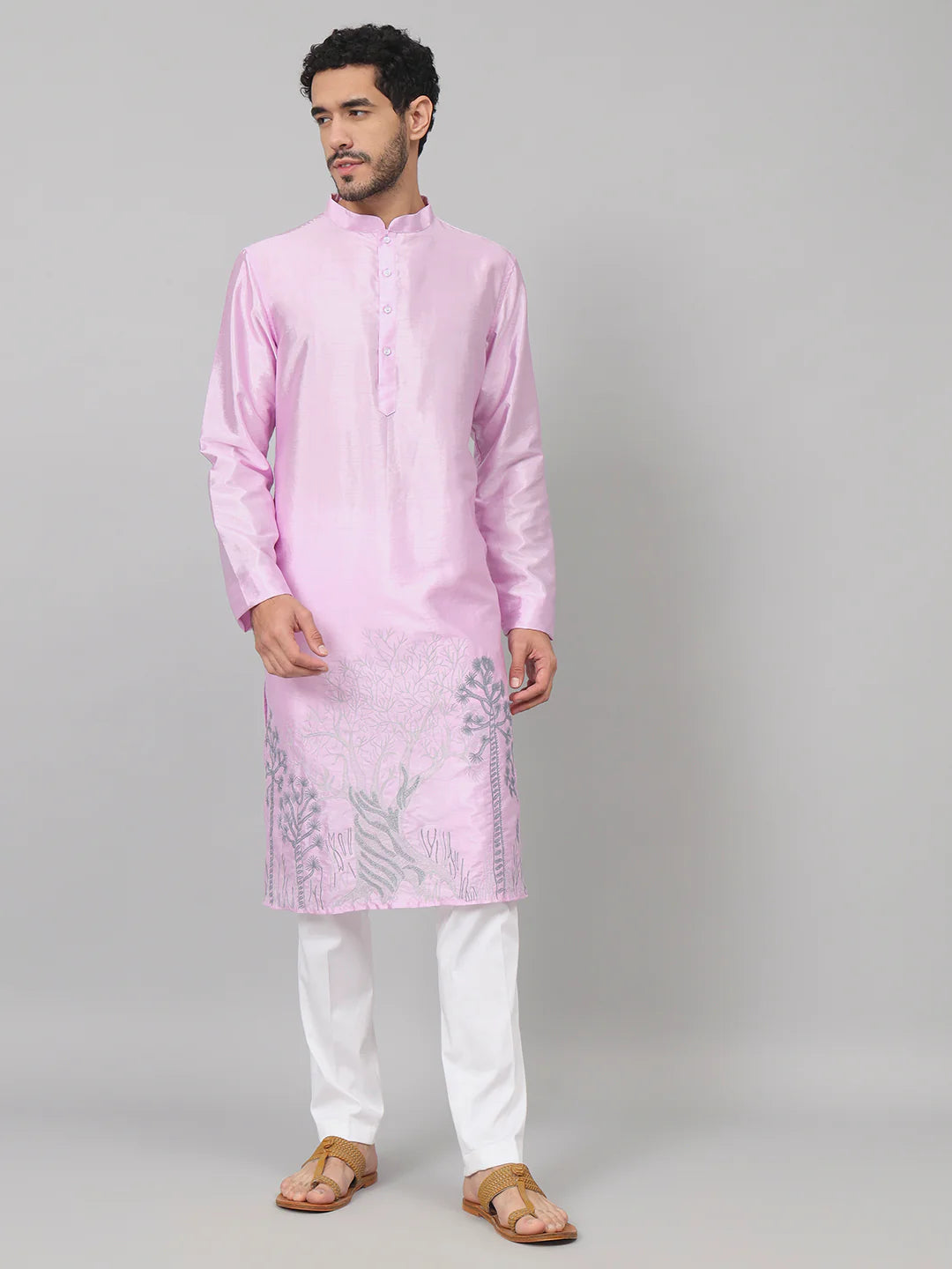Lila Orchid embroidered silk kurta