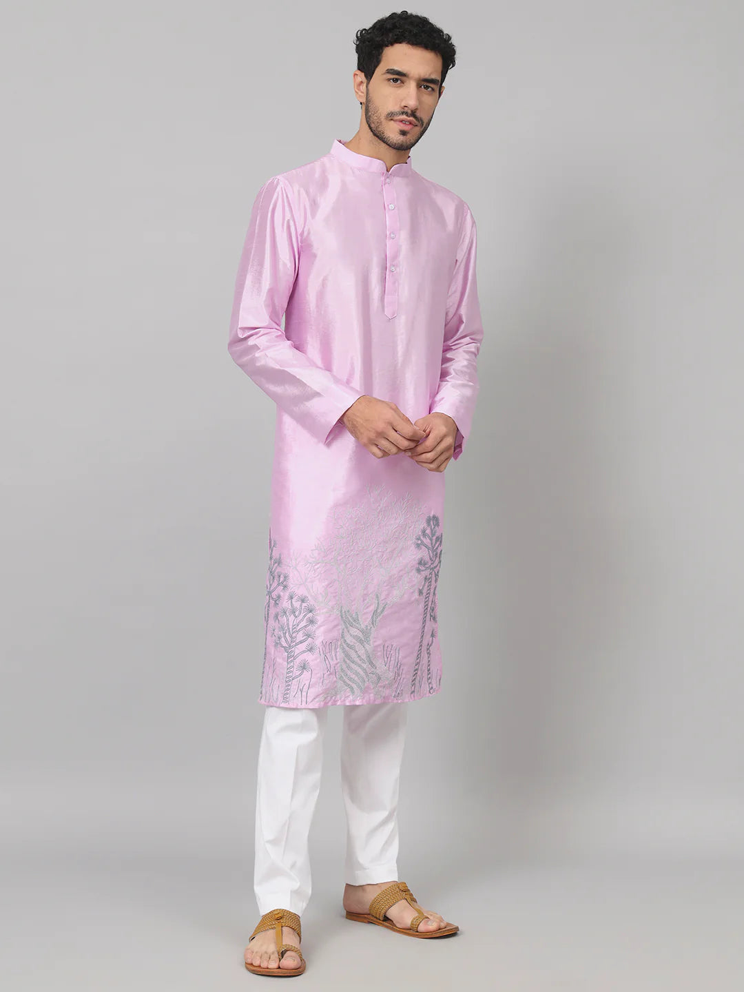 Lila Orchid embroidered silk kurta