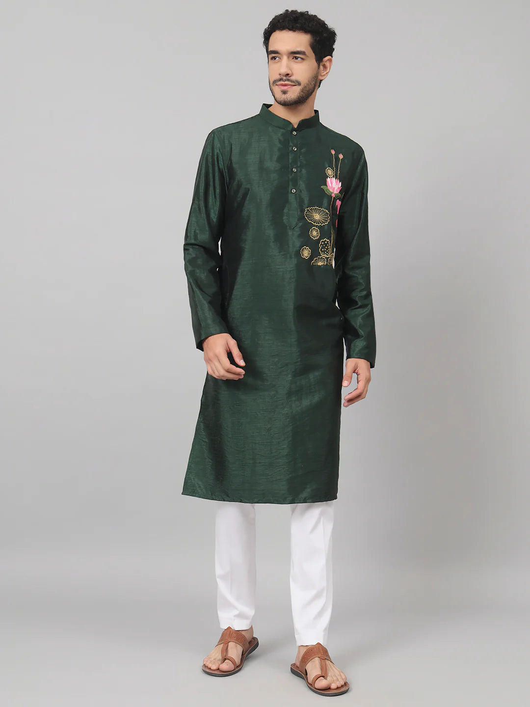 Varen Dark Fern embroidered silk kurta