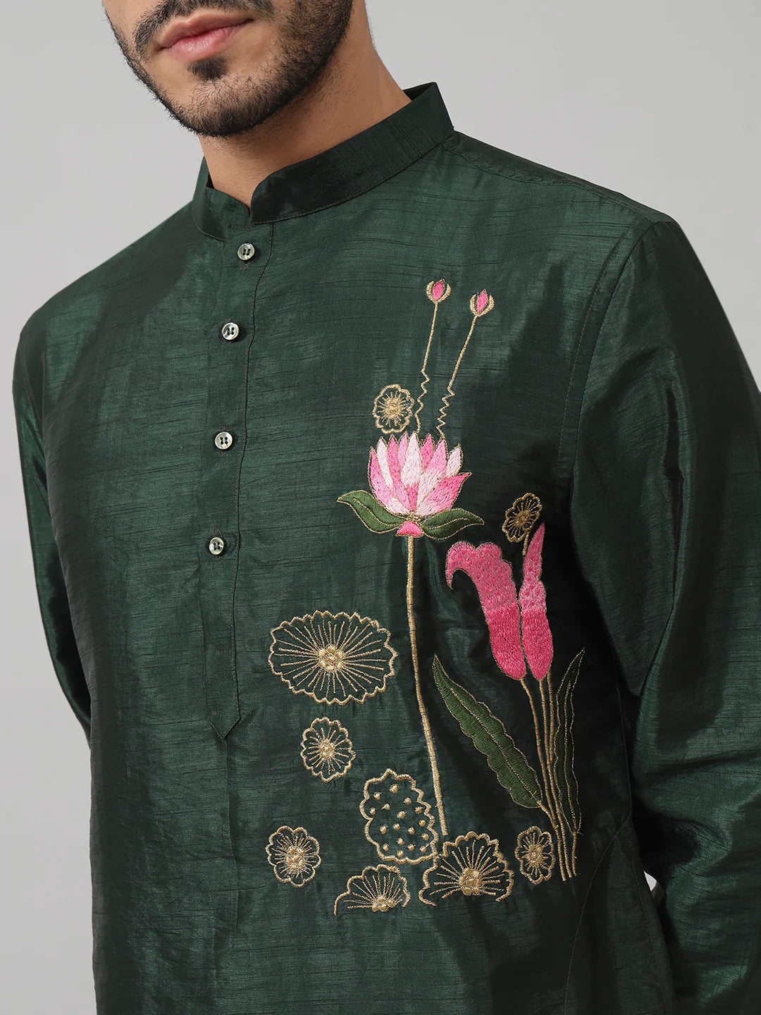 Varen Dark Fern embroidered silk kurta