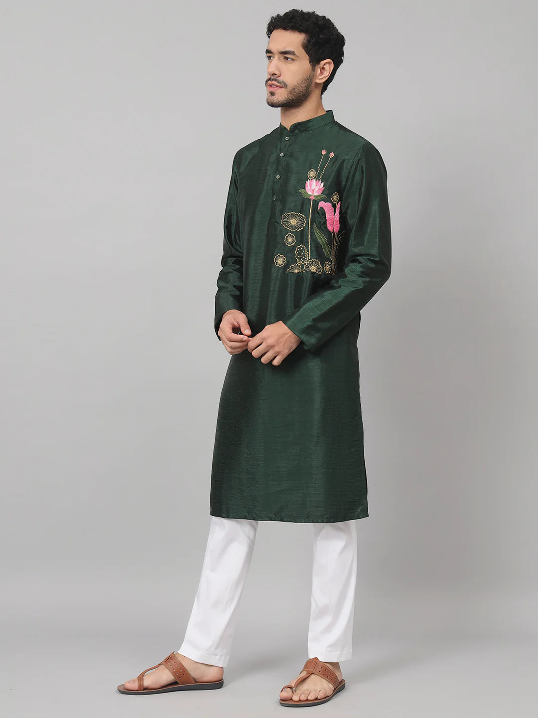 Varen Dark Fern embroidered silk kurta