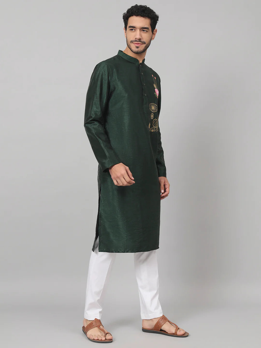 Varen Dark Fern embroidered silk kurta