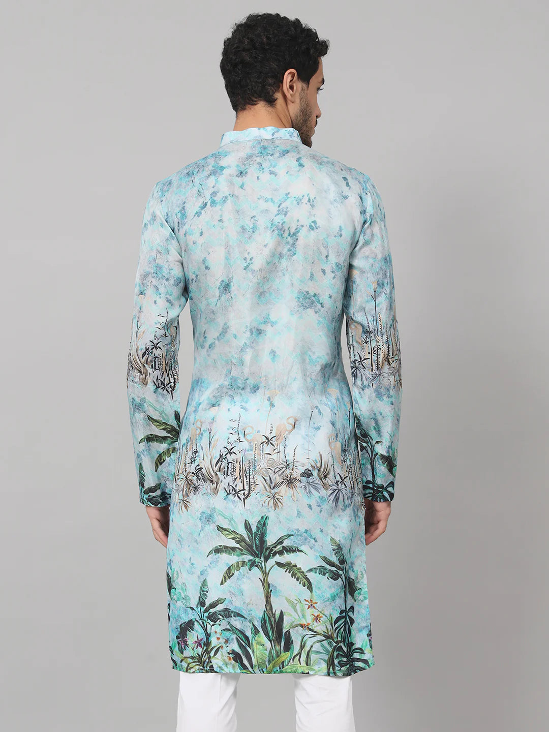Sepia Palm Trees Print Silk Kurta