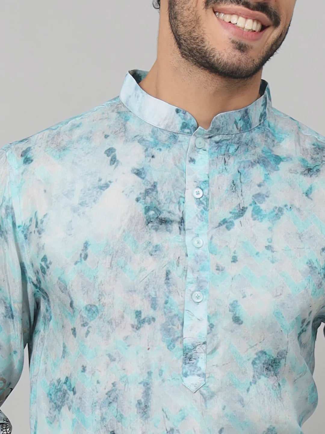 Sepia Palm Trees Print Silk Kurta