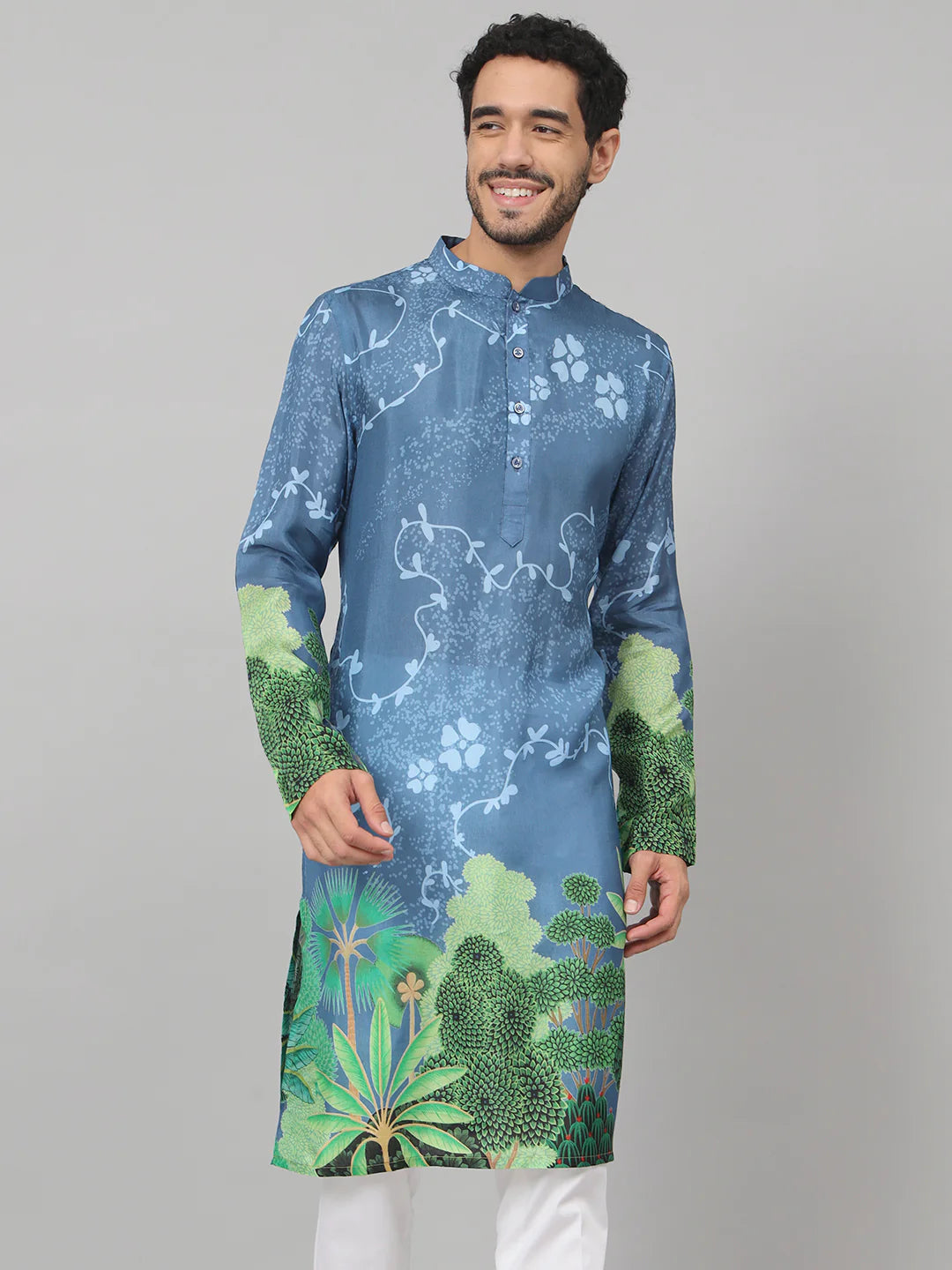 Vriksh Tree Bark Classy Print Silk Kurta