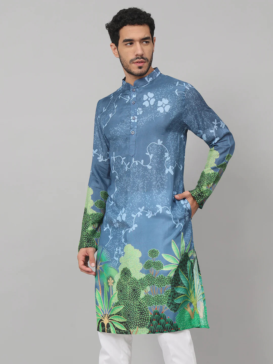 Vriksh Tree Bark Classy Print Silk Kurta