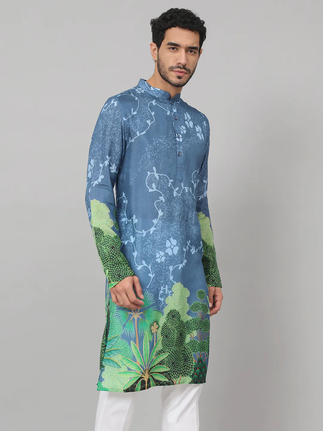 Vriksh Tree Bark Classy Print Silk Kurta