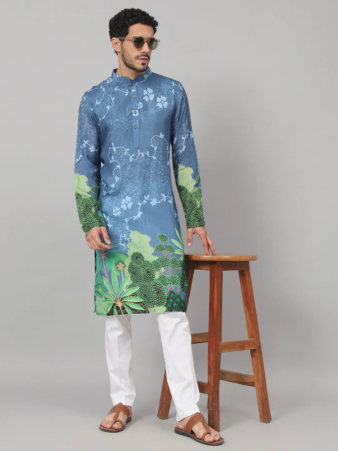 Vriksh Tree Bark Classy Print Silk Kurta