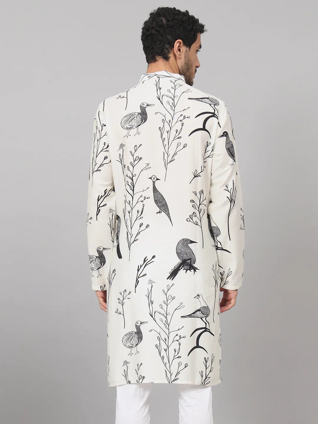 Feathered Birds Print Cotton Kurta