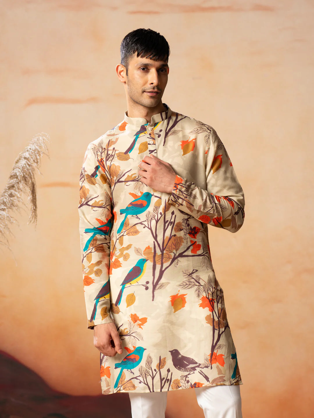 Serene Serenity Bird Themed Print Cotton Kurta