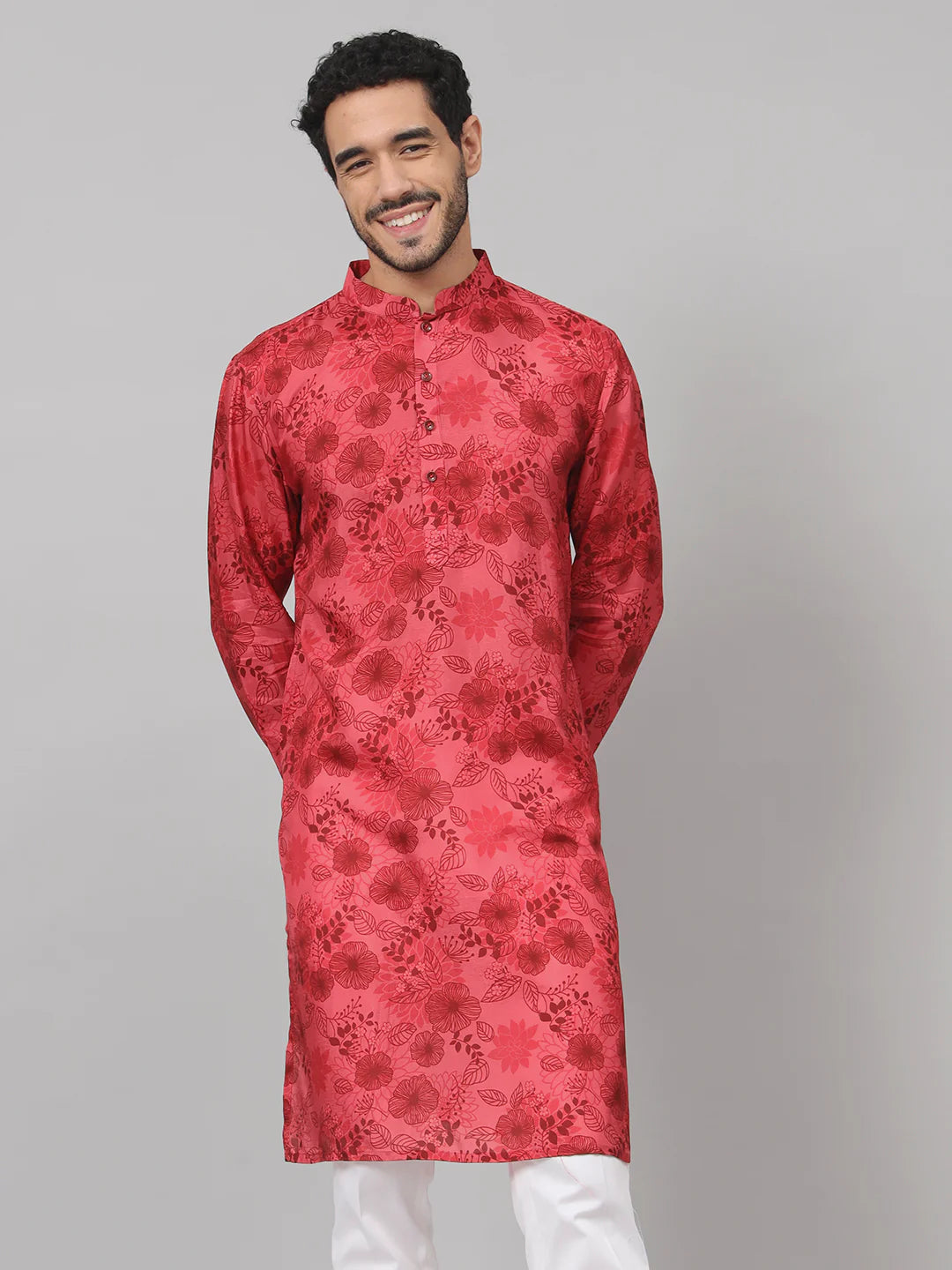 Blossomage Floral Print Silk Kurta
