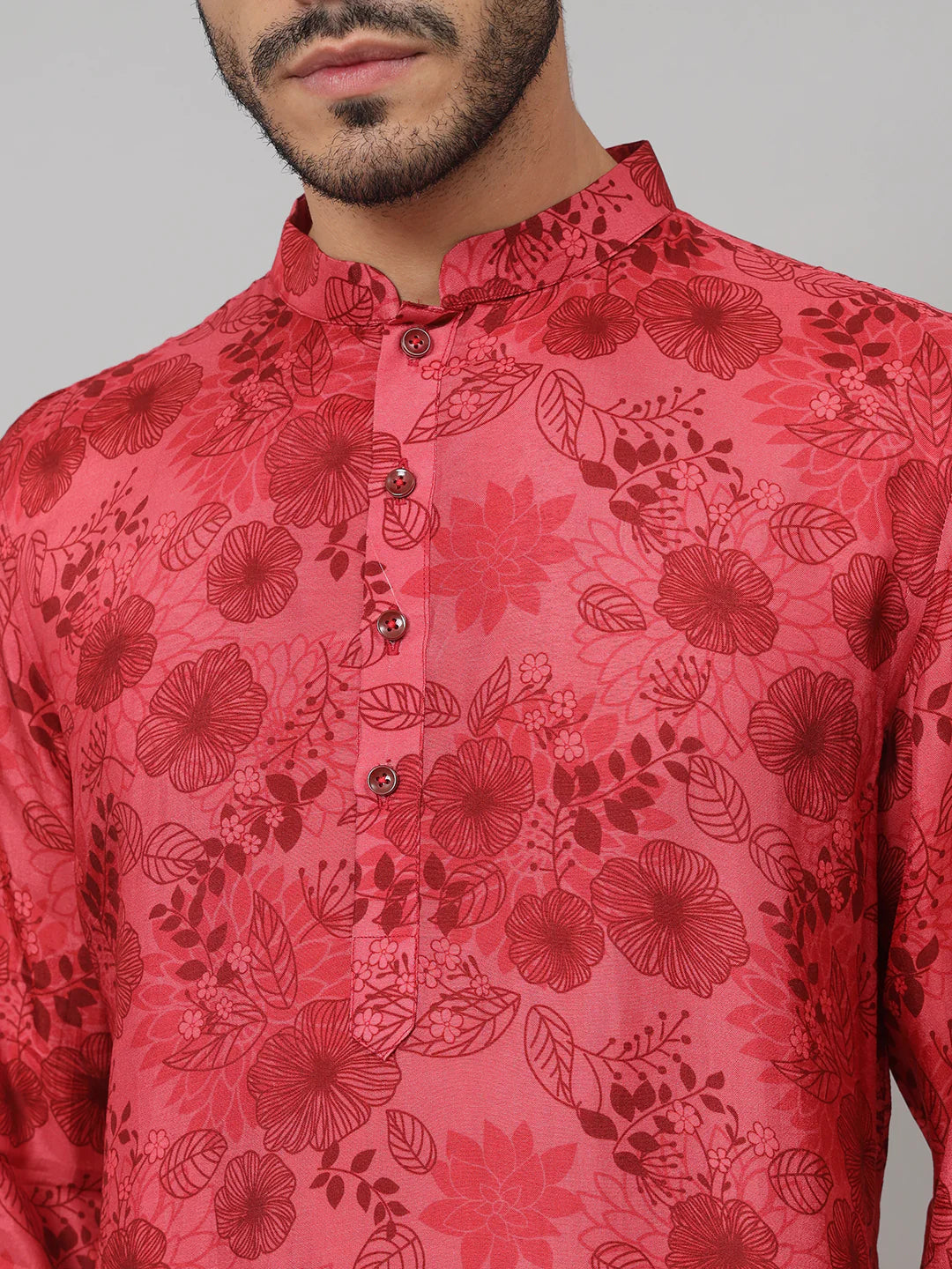 Blossomage Floral Print Silk Kurta