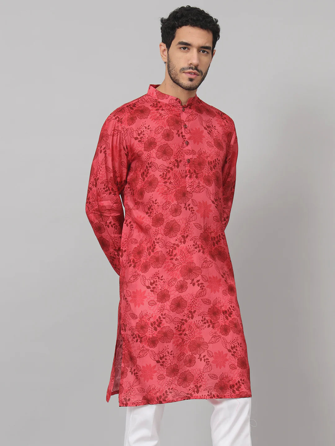 Blossomage Floral Print Silk Kurta