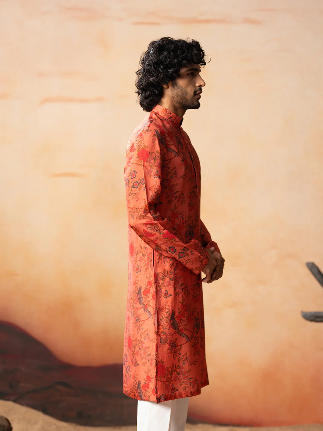 Blume Floral Jal Print Silk Kurta