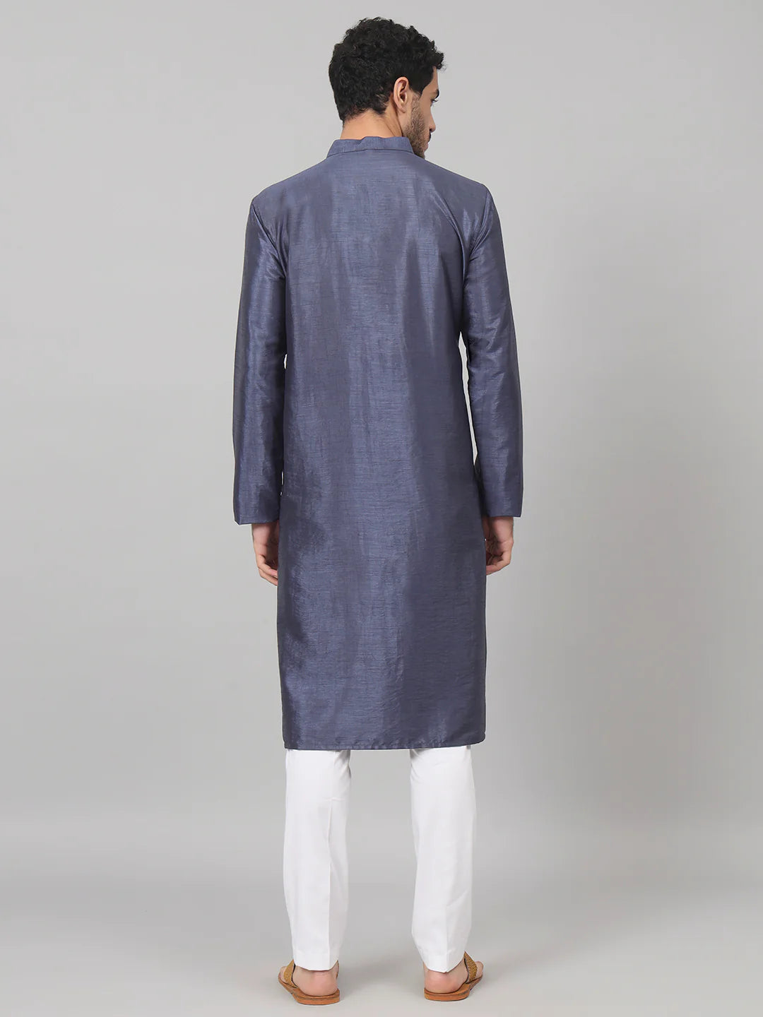 Cyan Classic silk kurta with motif embroidery