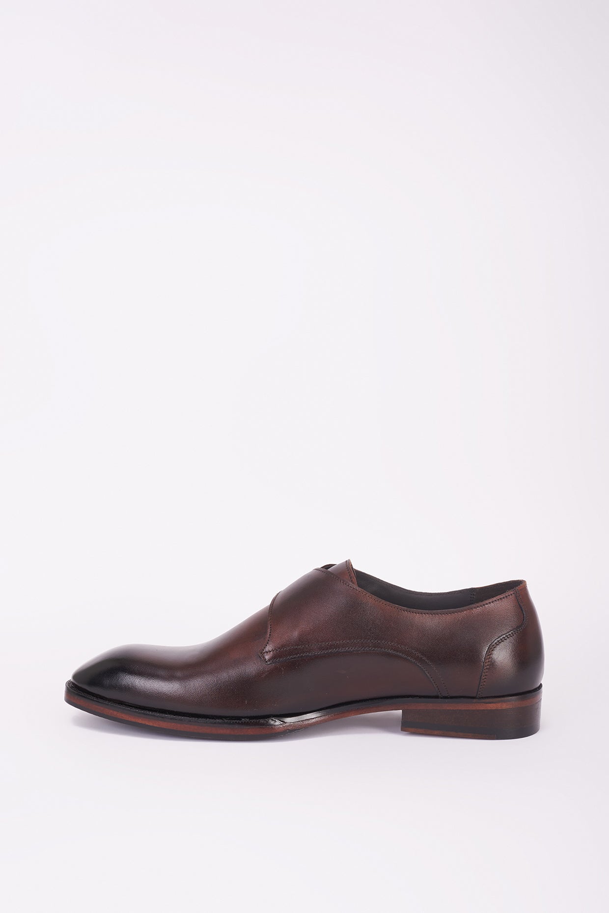 Dark brown single monk strap Italian leather shoes