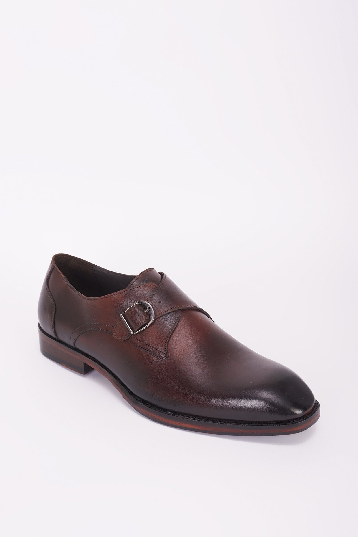 Dark brown single monk strap Italian leather shoes