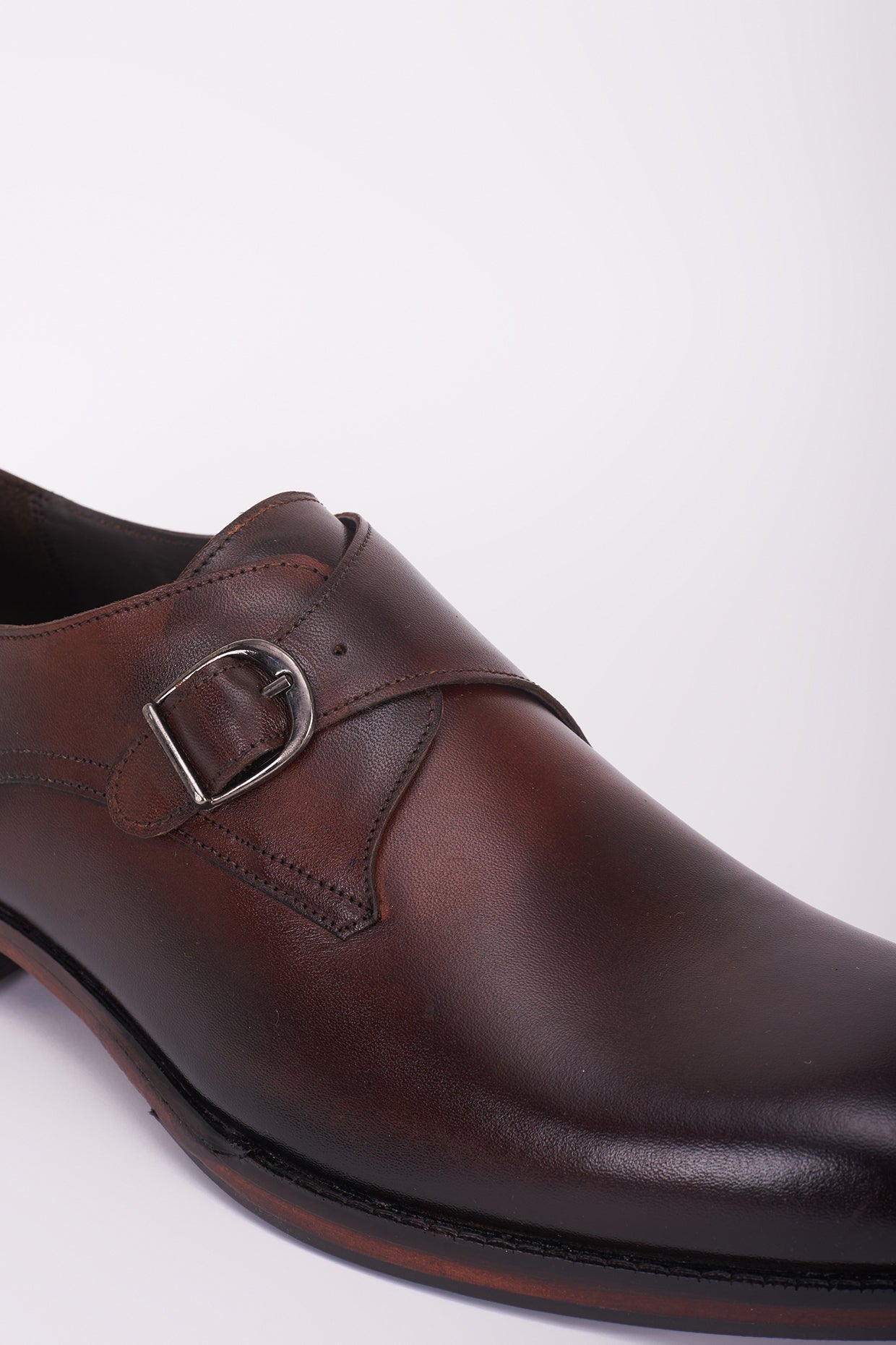 Dark brown single monk strap Italian leather shoes