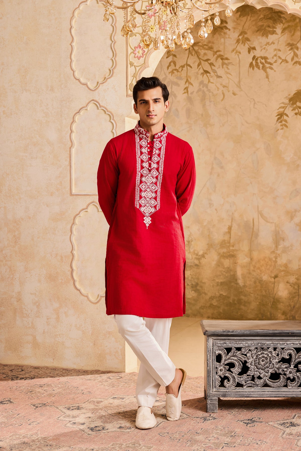 EMBROIDERED RED KURTA PANT