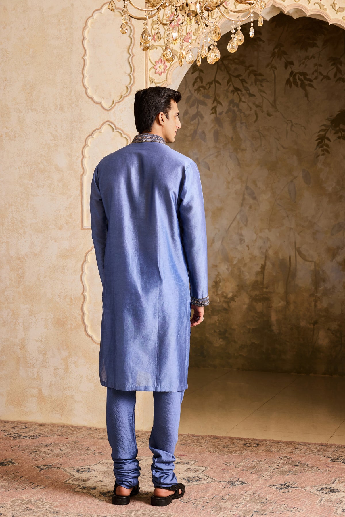 EMBROIDERED BLUE GREY KURTA CHURIDAR