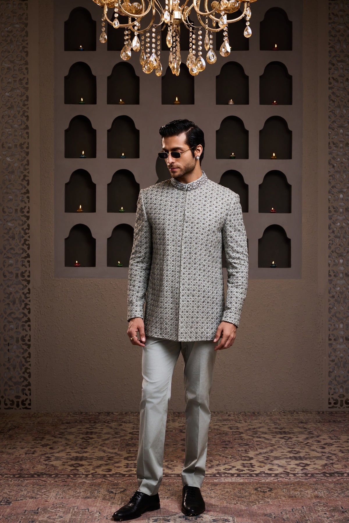 GREY EMBROIDERED JODHPURI COAT WITH PANT