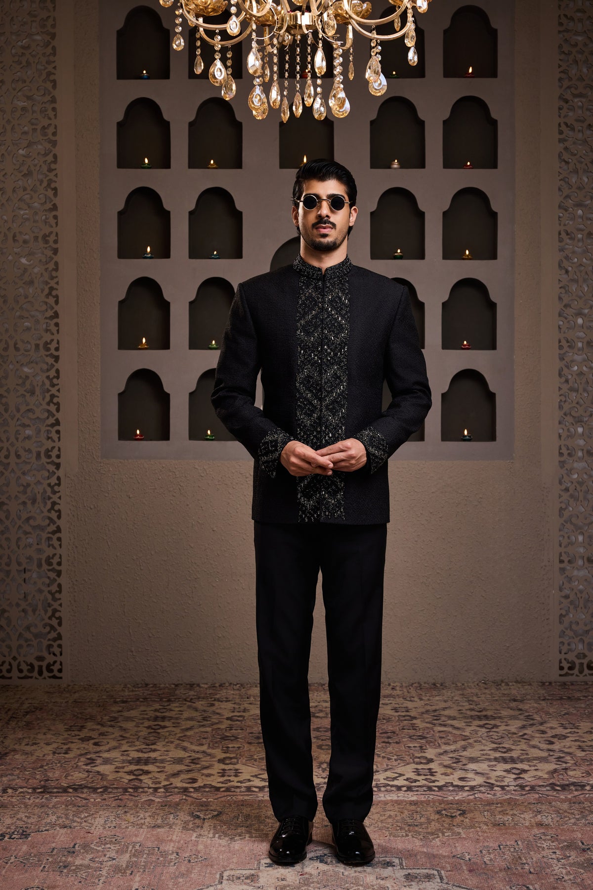 BLACK EMBROIDERED JODHPURI COAT WITH PANT