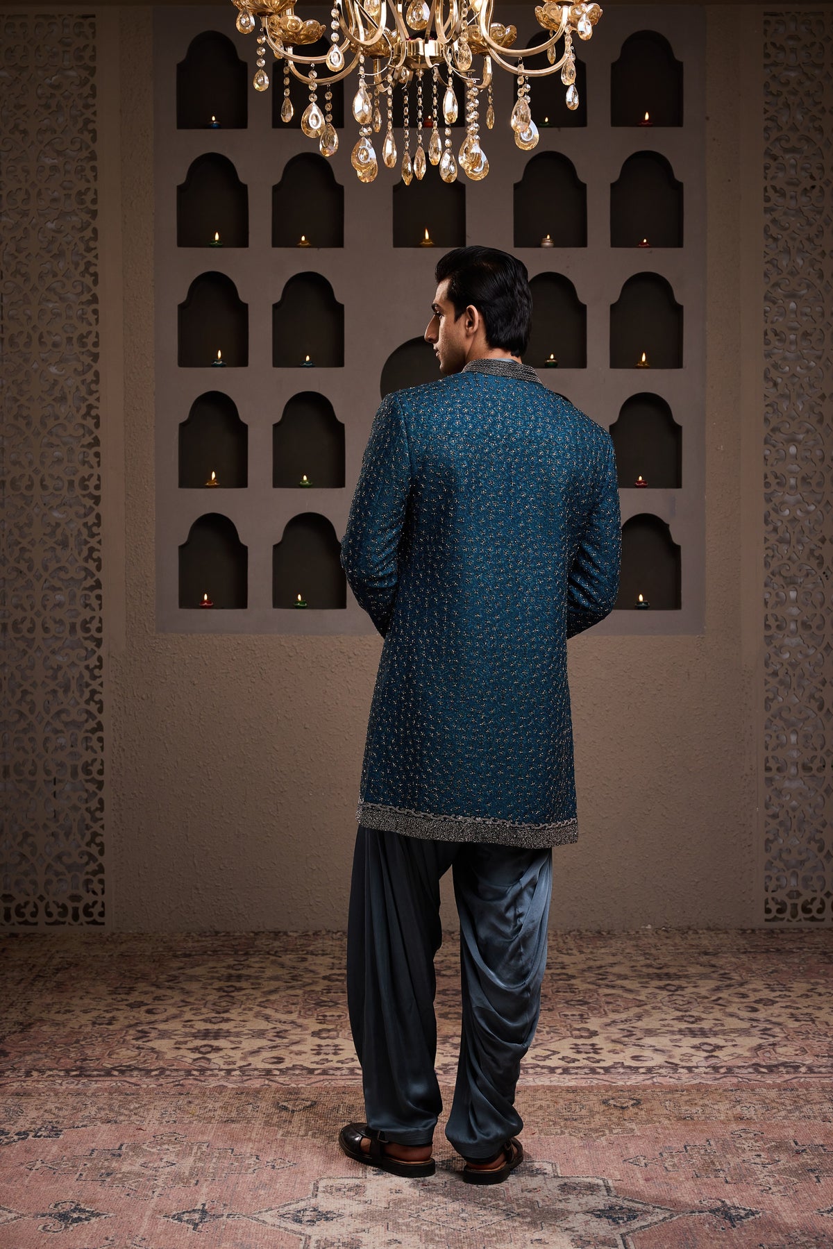 TEAL SHORT EMBROIDERED JACKET WITH KURTA AND PATIALA SALWAR
