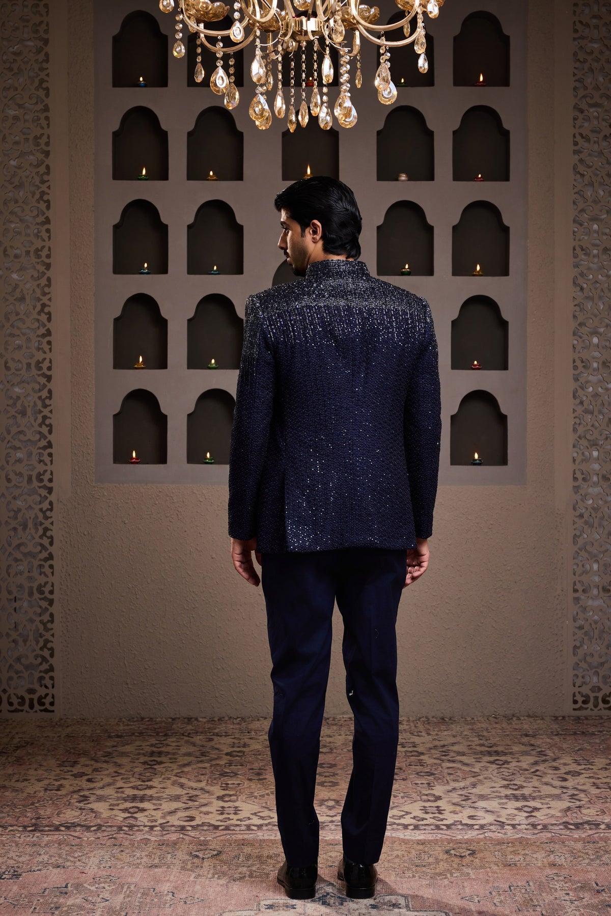 NAVY BLUE EMBROIDERED JODHPURI COAT WITH PANT