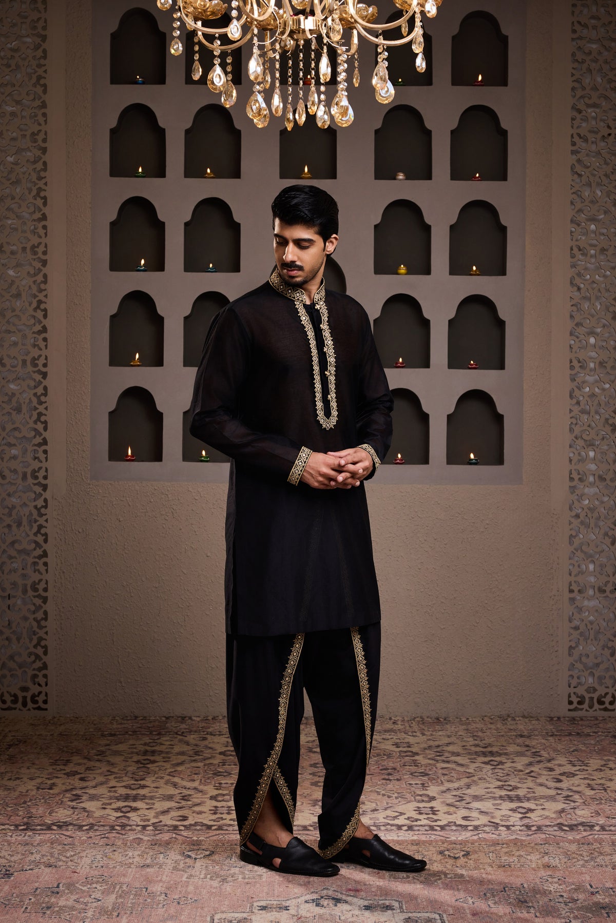 EMBROIDERED BLACK KURTA DHOTI