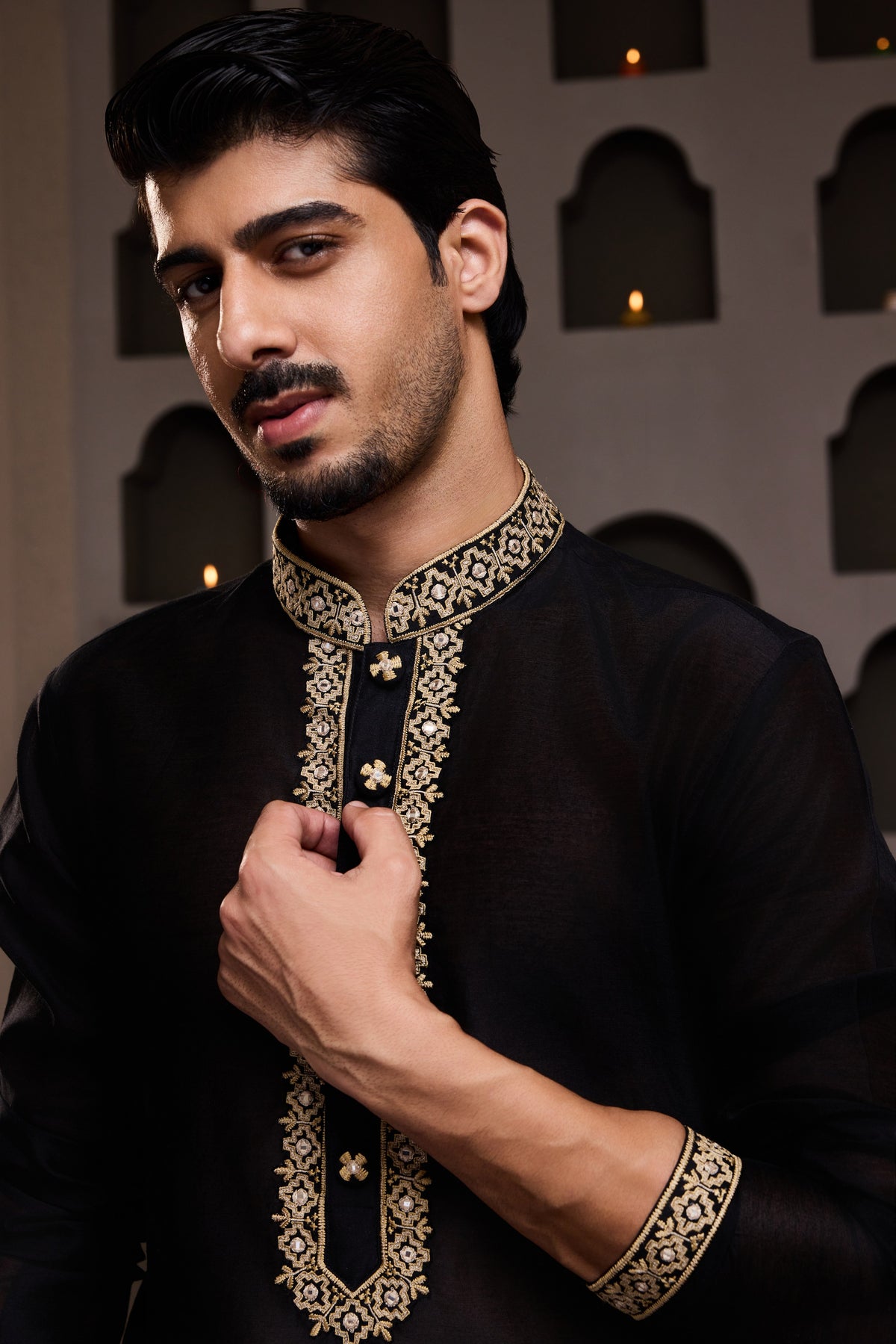 EMBROIDERED BLACK KURTA DHOTI