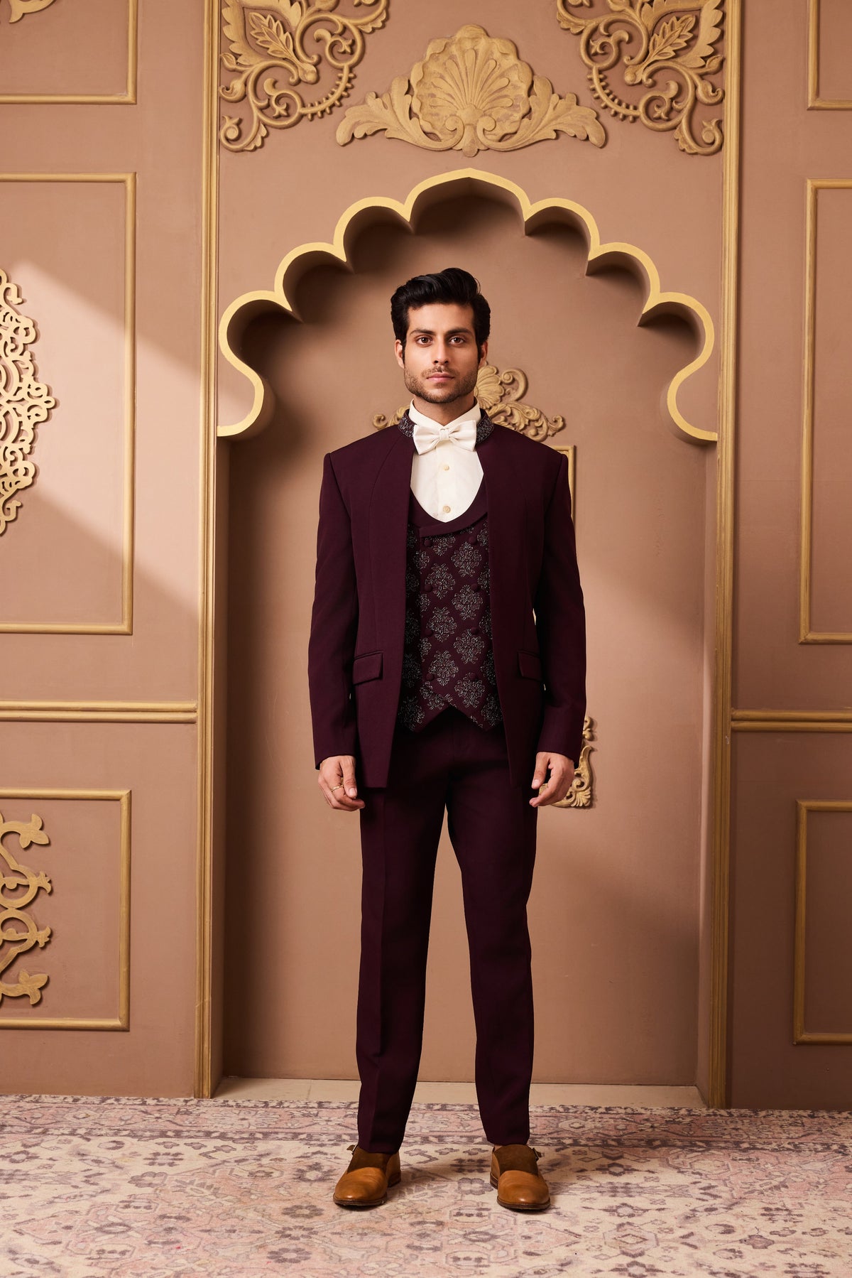 BURGUNDY TUXEDO WITH EMBROIDERED VEST AND PANT